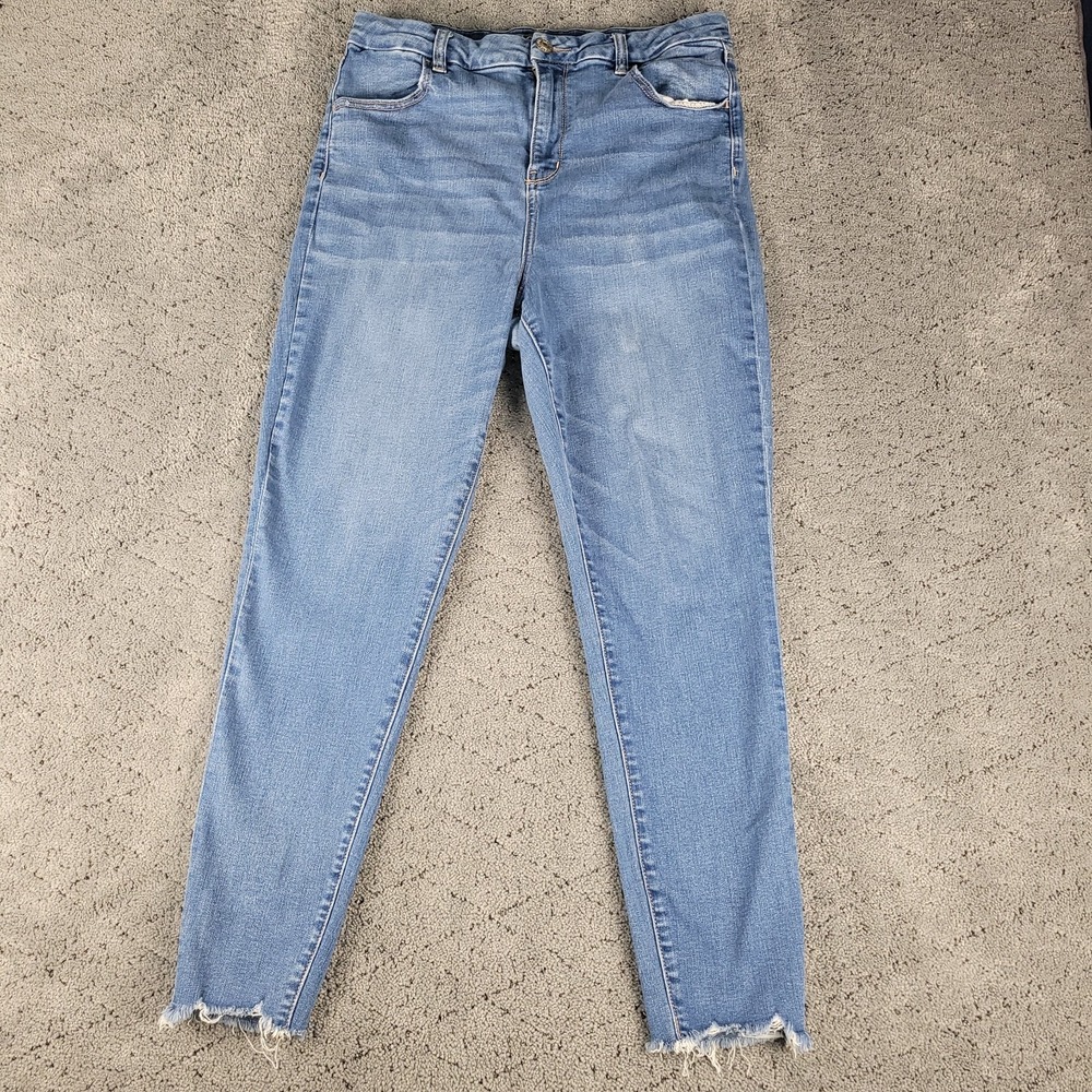 American Eagle Jeans Womens 16 Blue Curvy Hi Rise Jegging Raw Hem Slimming Denim